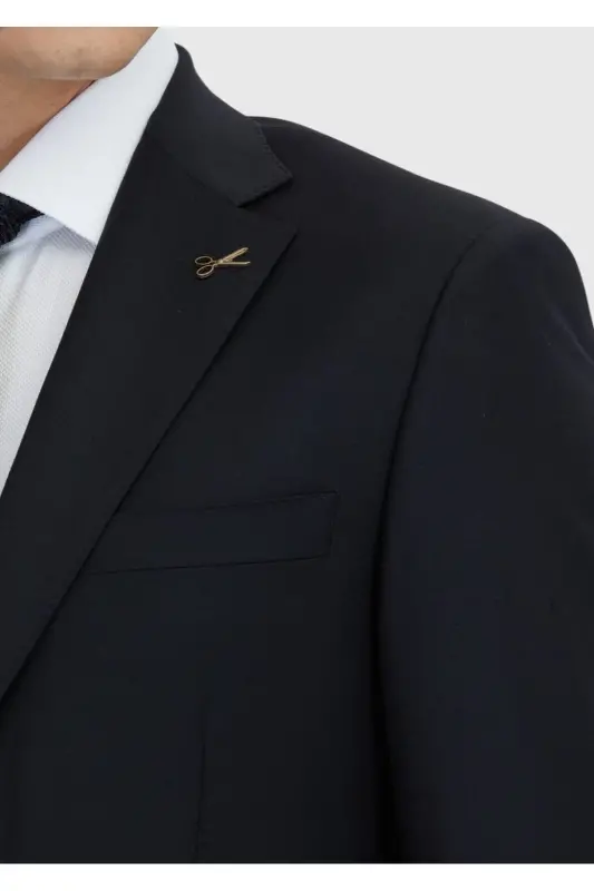 Siyah Düz Modern Fit Yün Karışımlı Takım Elbise - 6 Drop - 4