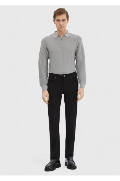 Siyah Düz Örme Slim Fit Casual Pantolon - Ramsey