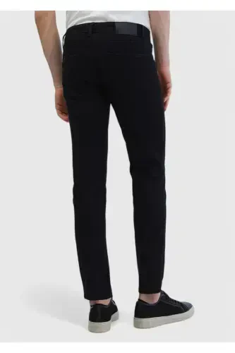 Siyah Düz Slim Fit Denim Pamuk Karışımlı Pantolon - 5