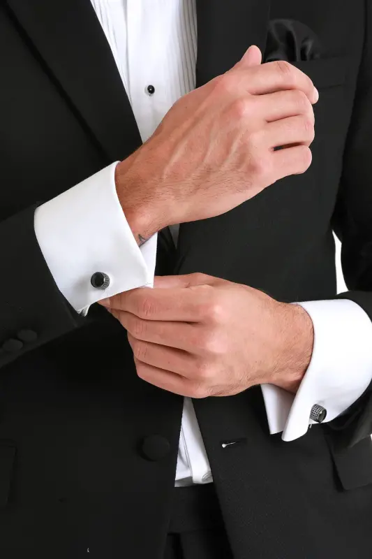 Siyah Düz Yuvarlak Kol Düğmesi-Siyah02 - 3