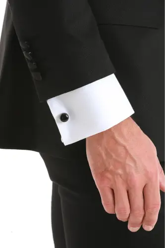 Siyah Düz Yuvarlak Kol Düğmesi-Siyah02 - HATEMOĞLU (1)