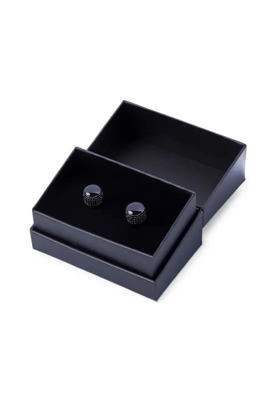 Siyah Düz Yuvarlak Kol Düğmesi-Siyah02 - HATEMOĞLU