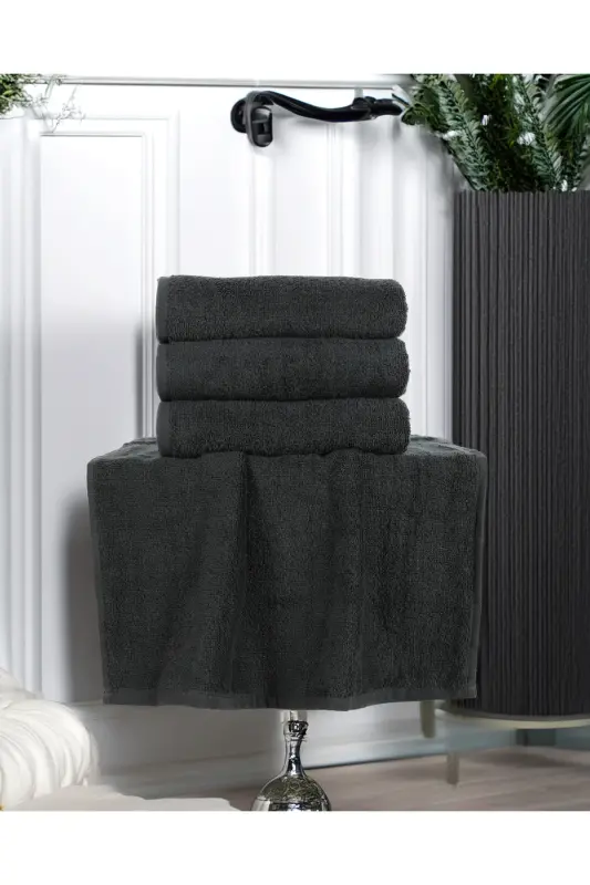 Siyah El Havlusu 4'lü 50x90 Cm Yumuşak Ve Solmaz %100 Pamuk - Siyah - GÖN EV TEKSTILI