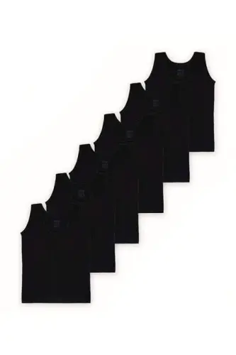 Siyah Erkek Çocuk Atlet 6'lı Paket %100 Pamuk Penye - 3