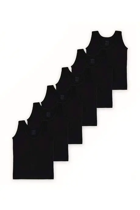 Siyah Erkek Çocuk Atlet 6'lı Paket %100 Pamuk Penye - 3