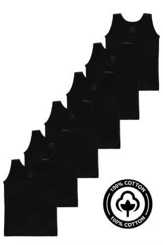 Siyah Erkek Çocuk Atlet 6'lı Paket %100 Pamuk Penye - 4