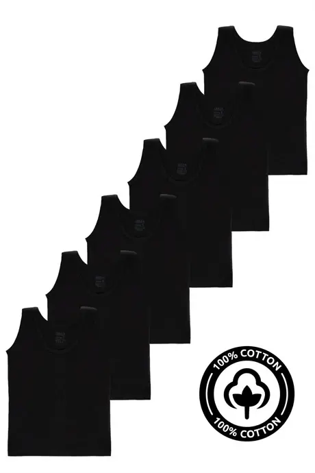 Siyah Erkek Çocuk Atlet 6'lı Paket %100 Pamuk Penye - 4