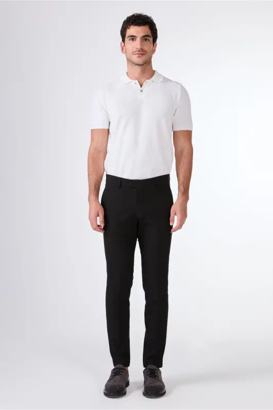 Siyah Erkek Ekstra Slim Fit Melanj Desenli Klasik Pantolon-Siyah - DUFY