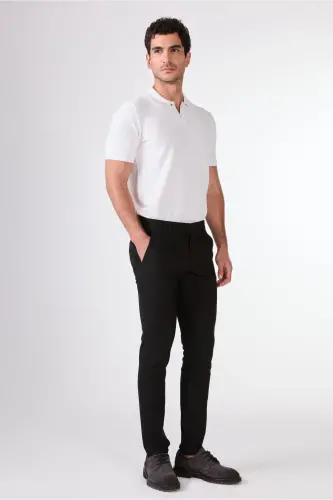 Siyah Erkek Ekstra Slim Fit Melanj Desenli Klasik Pantolon-Siyah - DUFY (1)