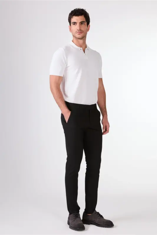 Siyah Erkek Ekstra Slim Fit Melanj Desenli Klasik Pantolon - Siyah - 2