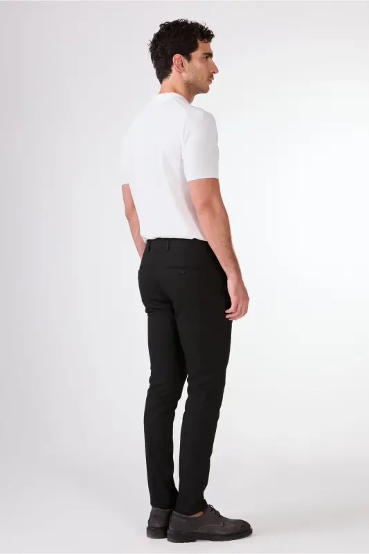 Siyah Erkek Ekstra Slim Fit Melanj Desenli Klasik Pantolon - Siyah - 3