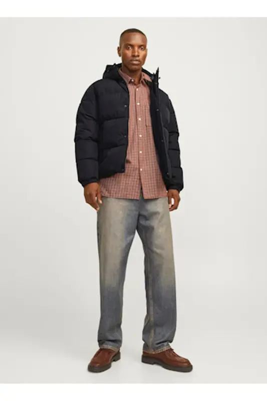 JJEBRADLEY PUFFER HOOD SN Kapüşon Regular Fit Siyah Erkek Mont 12256974 - Siyah - 5