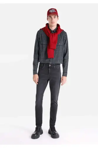 Slim Fit Düşük Bel Dar Paça Erkek Siyah Jean Pantolon - WIDOW WASH - 1
