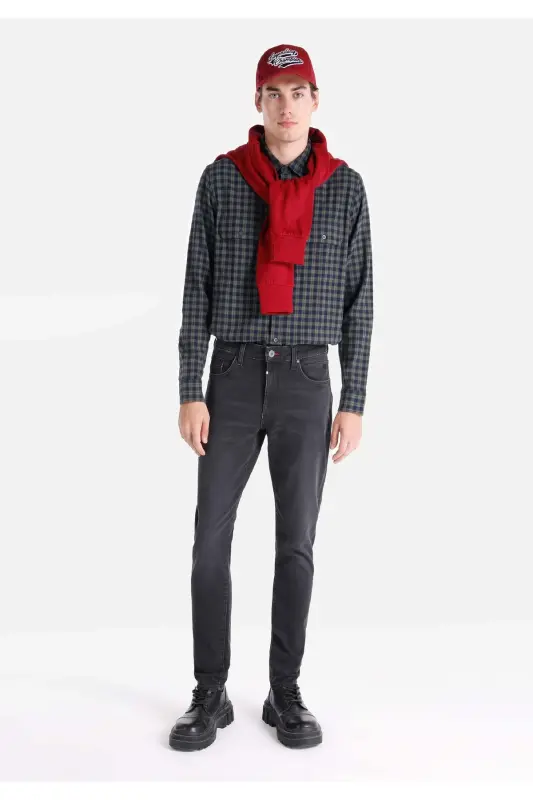 Slim Fit Düşük Bel Dar Paça Erkek Siyah Jean Pantolon - WIDOW WASH - 1