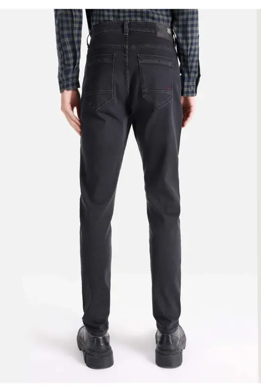 Slim Fit Düşük Bel Dar Paça Erkek Siyah Jean Pantolon - WIDOW WASH - 2