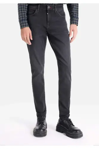 Slim Fit Düşük Bel Dar Paça Erkek Siyah Jean Pantolon - WIDOW WASH - 4