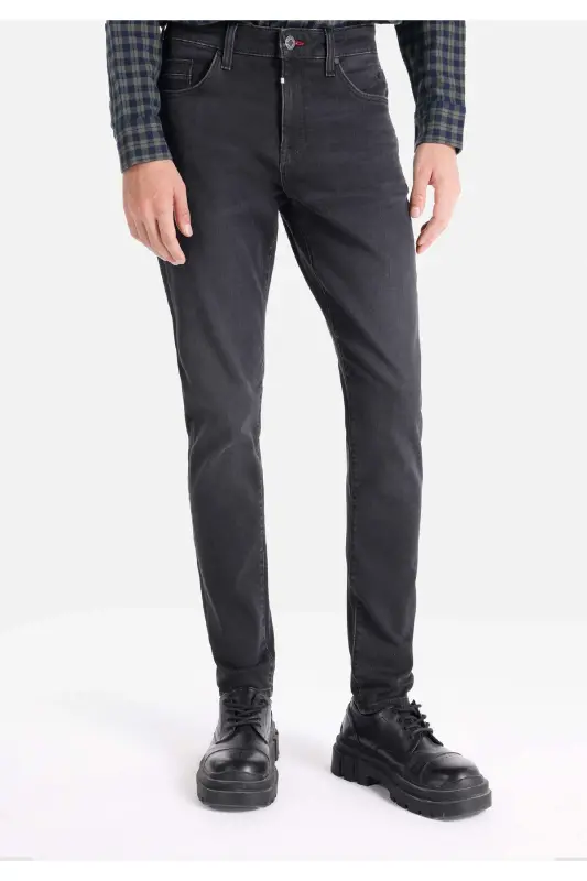Slim Fit Düşük Bel Dar Paça Erkek Siyah Jean Pantolon - WIDOW WASH - 4
