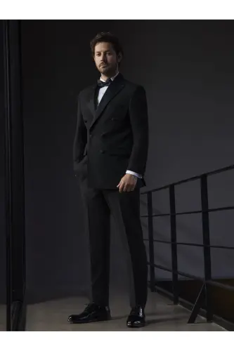 Siyah Erkek Slim Fit Düz Sivri Yaka Smokin Takım-Siyah - 1