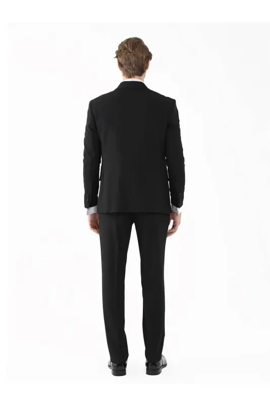 Siyah Erkek Slim Fit Düz Sivri Yaka Smokin Takım-Siyah - 6