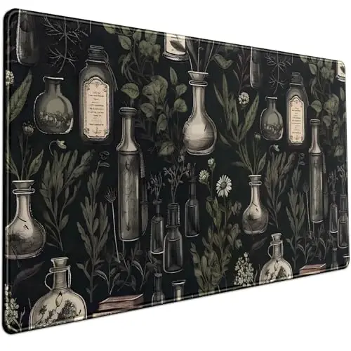 Black Aesthetic Desk Mat - Vintage Large Gaming Flower Mouse Pad XXL Plant Wildflower Mousepad Extended Laptop Computer Keyboard Mat for Women Girl Office Decor 31.5x15.8 in - 1