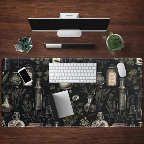 Black Aesthetic Desk Mat - Vintage Large Gaming Flower Mouse Pad XXL Plant Wildflower Mousepad Extended Laptop Computer Keyboard Mat for Women Girl Office Decor 31.5x15.8 in - 4