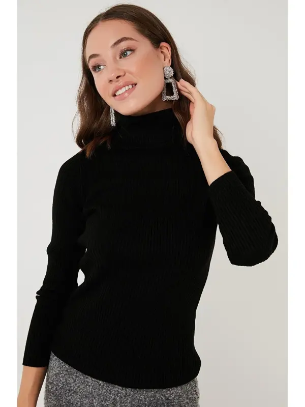 Siyah Fitilli Regular Fit Balıkçı Yaka Soft Akrilik Kazak 4614102-Siyah - 3