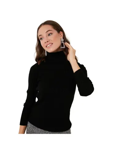 Siyah Fitilli Regular Fit Balıkçı Yaka Soft Akrilik Kazak 4614102-Siyah - 6
