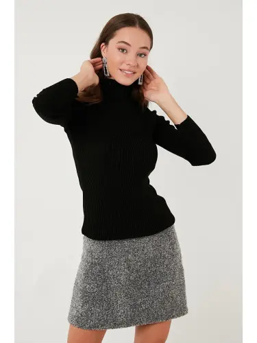 Siyah Fitilli Regular Fit Balıkçı Yaka Soft Akrilik Kazak 4614102-Siyah - LC WAIKIKI (1)