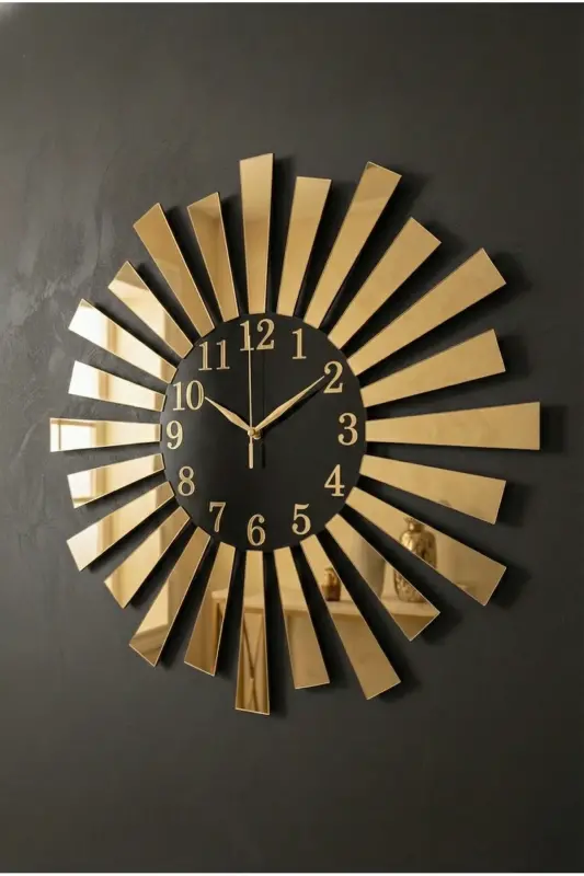 Siyah Gold Aynalı Pleksi Piyano Model Sayılı Ev Yılbaşı Hediyelik Duvar Saati 50cm - Gold - AA SHOP