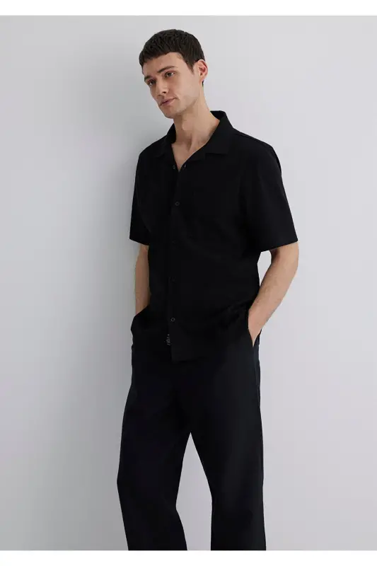 Siyah Gömlek Regular Fit / Normal Kesim 0211552-900 - Siyah-900 - 2