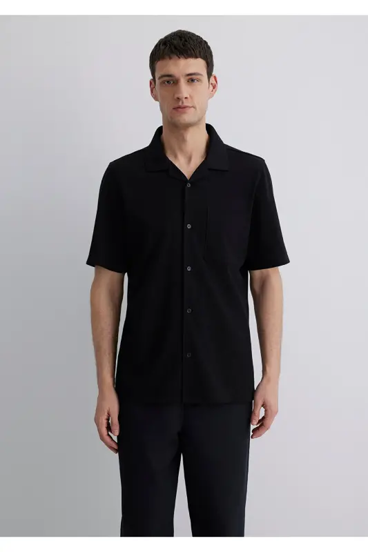 Siyah Gömlek Regular Fit / Normal Kesim 0211552-900 - Siyah-900 - 4