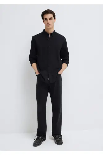 M Logo Nakışlı Siyah Gömlek Slim Fit / Dar Kesim 0211192-900 - Siyah-900 