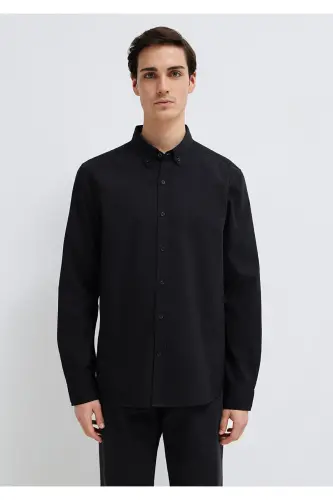 M Logo Nakışlı Siyah Gömlek Slim Fit / Dar Kesim 0211192-900 - Siyah-900 - 3
