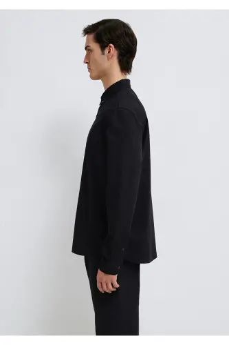 M Logo Nakışlı Siyah Gömlek Slim Fit / Dar Kesim 0211192-900 - Siyah-900 - 4