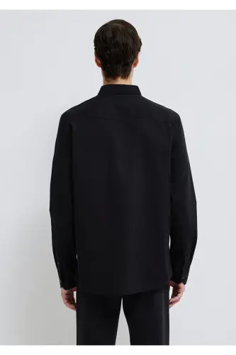 M Logo Nakışlı Siyah Gömlek Slim Fit / Dar Kesim 0211192-900 - Siyah-900 - 5