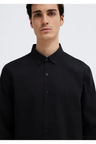 M Logo Nakışlı Siyah Gömlek Slim Fit / Dar Kesim 0211192-900 - Siyah-900 - 6
