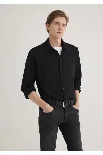 Siyah Gömlek Slim Fit / Dar Kesim 0211583-900 - Siyah-900 - 3