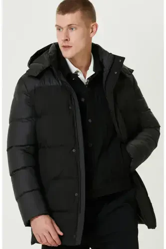 Siyah Kapüşonlu Puffer Casual Kaban-Siyah - Network (1)