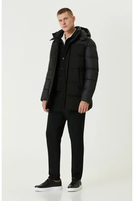 Siyah Kapüşonlu Puffer Casual Kaban - Siyah - 3