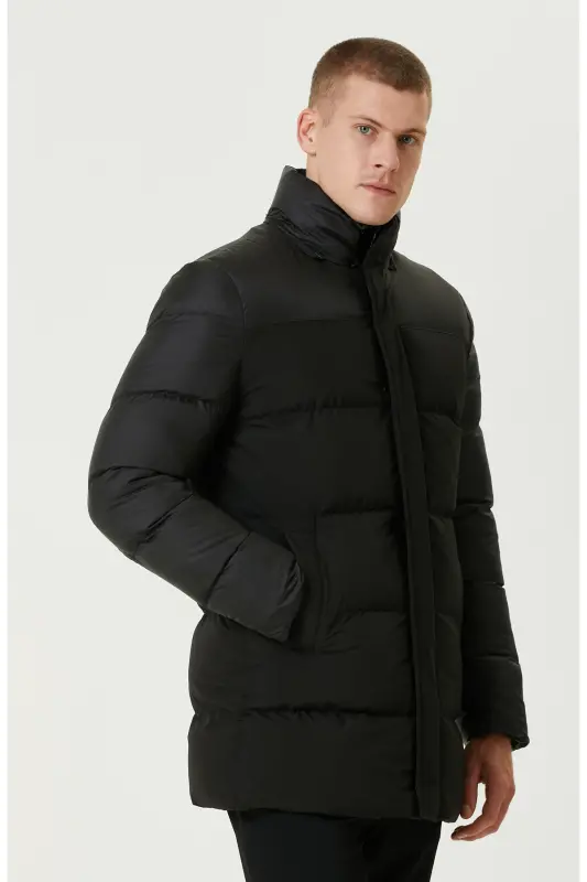 Siyah Kapüşonlu Puffer Casual Kaban - Siyah - 4