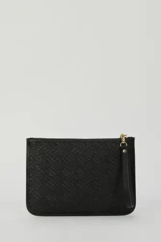 Siyah Hasır Kadın Portföy & Clutch Çanta 05PO23Y1713-Hasır Siyah - 5