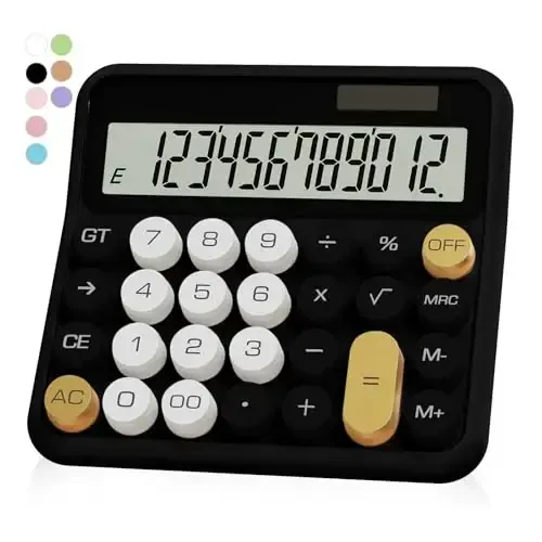 Black Calculator, UPIHO Standard Calculator 12 Digit with Large LCD Display and Big Buttons, Black Gold Office Accessories for Women Desk, Supplies for Office,School, Home, Business - UPIHO