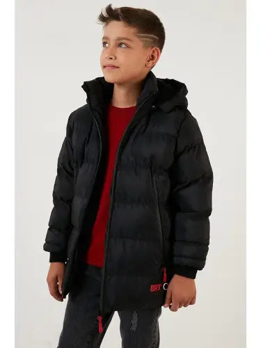 Siyah İçi Pelüş Astarlı Çıkarılabilir Kapüşonlu Şişme Erkek Çocuk Mont 5763038-Siyah - 4