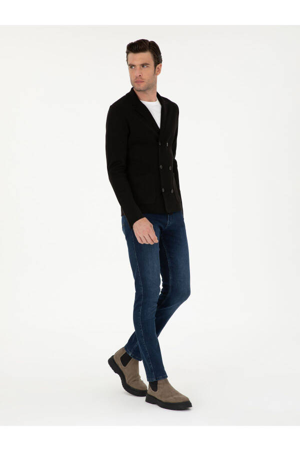 Siyah Slim Fit Yün Karışımlı Kruvaze Triko Hırka 50296283-VR046 - Siyah - 4