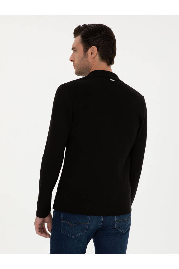 Siyah Slim Fit Yün Karışımlı Kruvaze Triko Hırka 50296283-VR046 - Siyah - 5