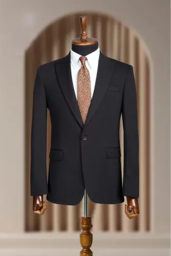 Siyah İtalyan Stil Slim Fit Klasik Erkek Blazer Ceket - Siyah 