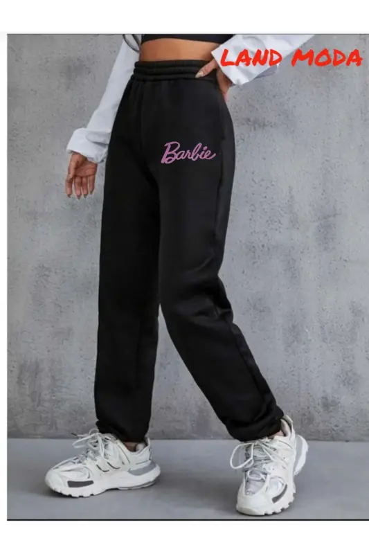 siyah Kadın Baskılı Jogger Beli Lastikli Eşofman Altı-siyah11 - LAND MODA