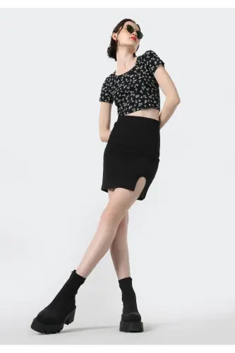 Slim Fit Düz Kadın Siyah Etek - SİYAH - 1