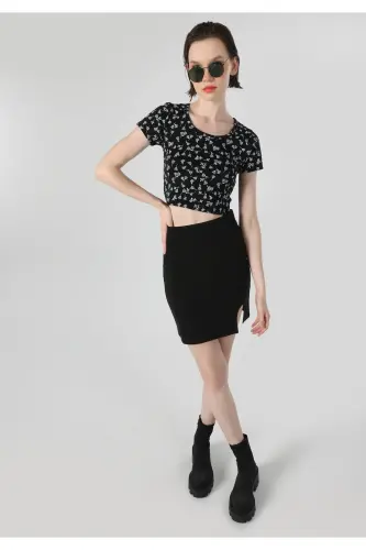 Slim Fit Düz Kadın Siyah Etek - SİYAH - 3
