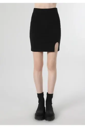Slim Fit Düz Kadın Siyah Etek - SİYAH - 4